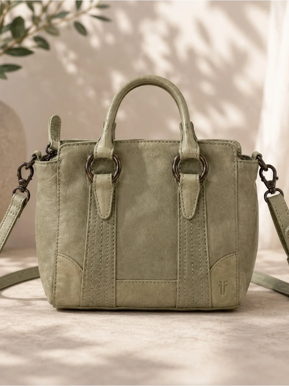 Frye Sage Green Leather Crossbody Satchel Handbag